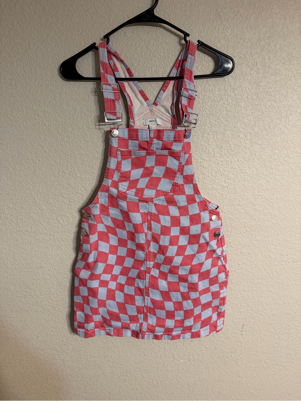 Forever 21 Pink and Light Blue Checkerboard Pinafore Dress